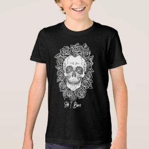 Camiseta Memento Mori! Caveira e Rosas, Desenho Mão