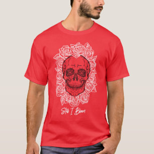 Camiseta Memento Mori! Caveira e Rosas, Desenho Mão