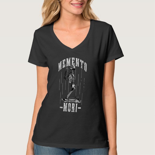 Camiseta Memento Mori Skeleton Macabre Stoic Quote (Frente)