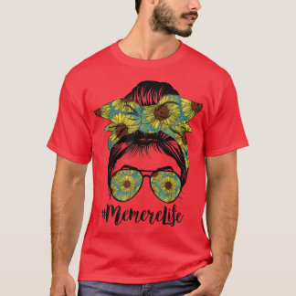 Camiseta Memere Life Messer Hair Bun Sunflower Mulheres Mãe