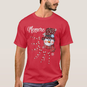 Camiseta Memere Snowman Candy Cane Xadrez Vermelha de Natal