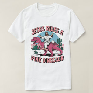 Camiseta Memes Engraçados de Jesus, Jesus Monta um Dinossau