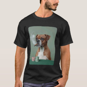 Camiseta Memorando de Cachorro Boxer Jogando Poker Fumando
