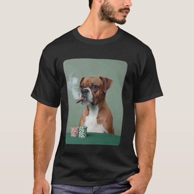 Camiseta Memorando de Cachorro Boxer Jogando Poker Fumando  (Frente)