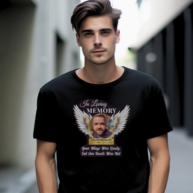 Camiseta Memória Anjo Ama Memorial Foto (In Loving Memory Angel WIngs Photo Memorial T Shirt Remembrance Keepsake Celebration of Life Grief
)