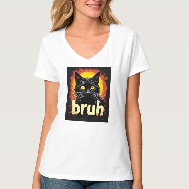 Camiseta Memória Bruh de Gato Negro - Gato Engraçado (Frente)