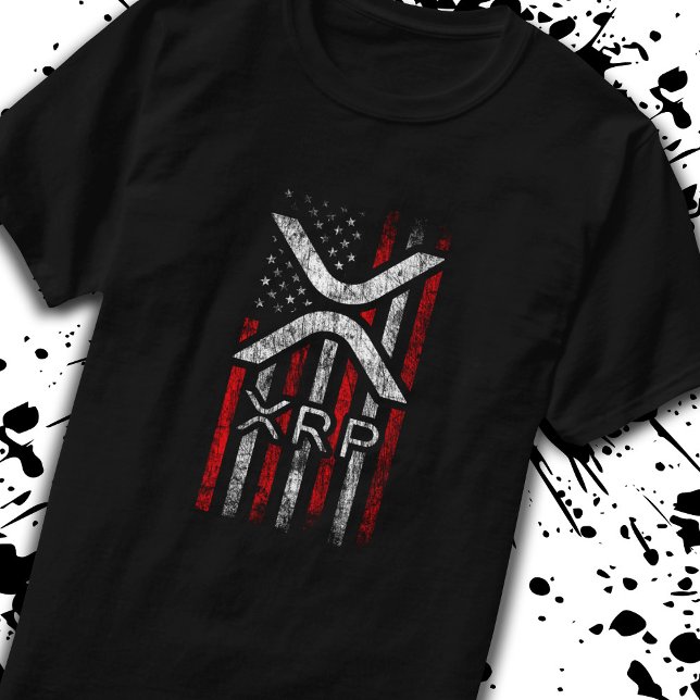Camiseta Memória Crypto American Flag XRP Cryptocurrency (Criador carregado)