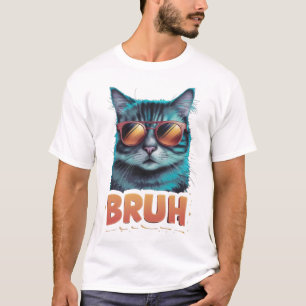 Camiseta Memória Engraçado dizendo Bruh com Gato Saudações 