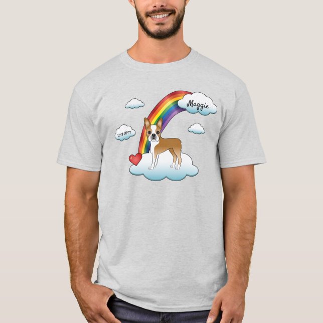 Camiseta Memorial Arco-íris do Boston Terrier Bege e Branco (Frente)
