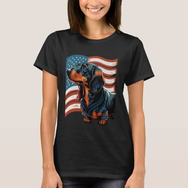 Camiseta Memorial Day Dachshund USA American Flag 4th of Ju (Frente)
