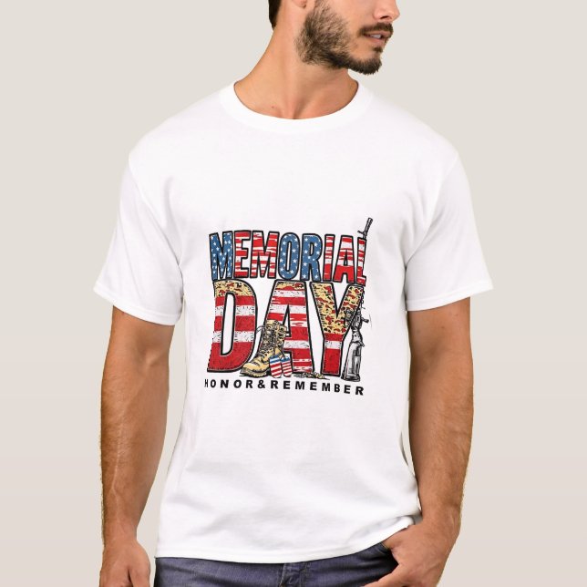Camiseta Memorial Day Honra e Lembre-se da Bandeira dos EUA (Frente)