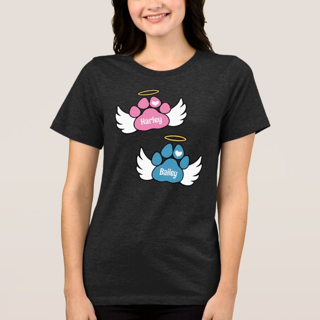 Camiseta Memorial dos Cães nas Asas Anjos 2 Rosa e Azul (Frente)