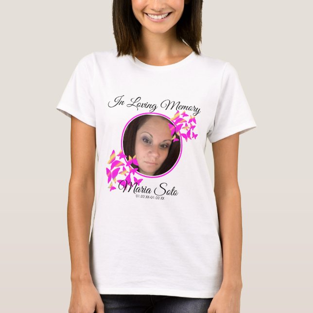 Camiseta Memorial Funeral Borboletas Script (Frente)