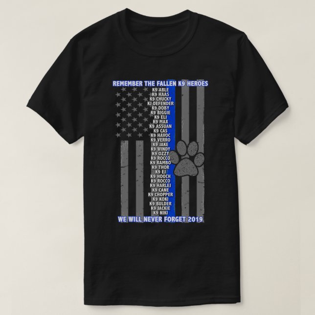 Camiseta Memorial K9 de 2019 Thin Blue Line Family (Frente do Design)