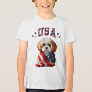 Camiseta Memorial Patriótico da Bandeira do Cão Cavachon Us