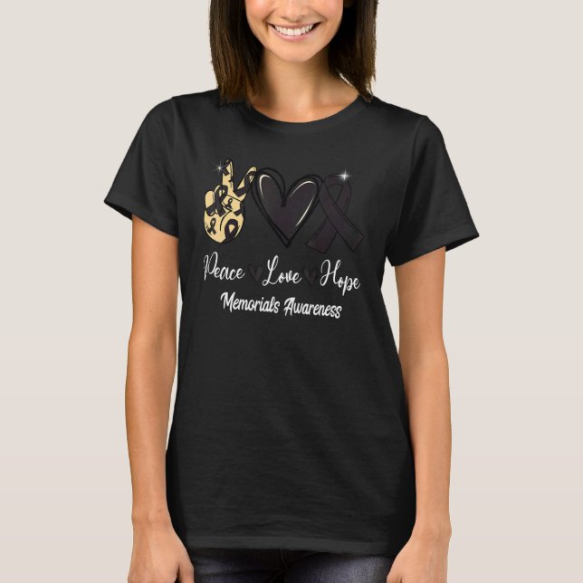 Camiseta Memorials Awareness Peace Love Hope Black Ribbon (Frente)