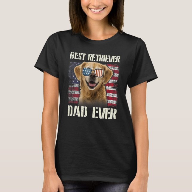Camiseta Men Best Retriever Sunglasses Dad Ever American Fl (Frente)