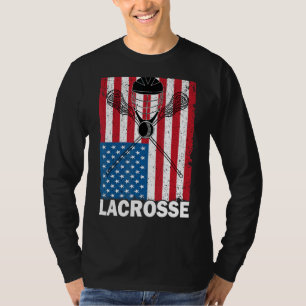 Camiseta Men Lacrosse American Flag Lax Helmet Stick 4th O