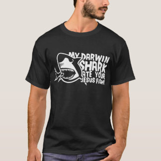 Camiseta Men_s meu tubarão de Darwin comeu seus peixes Jo