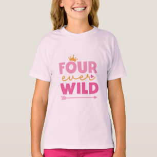 Camiseta Menina 4º Aniversário Quatro Pessoas Selvagens