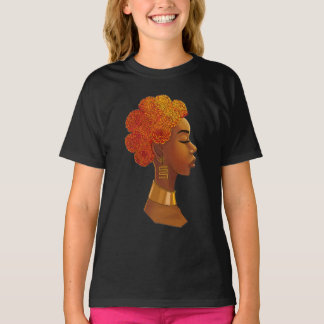 Camiseta Menina Africana com Flores nos Cabelos Reais