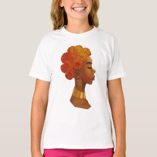 Camiseta Menina Africana com Flores nos Cabelos Reais