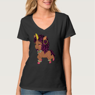 Camiseta Menina Afro-Americana Cota Adorável Unicórnio
