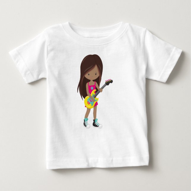 Camiseta Menina Afro-Americana, Garota do Rock, Tocadora de (Frente)