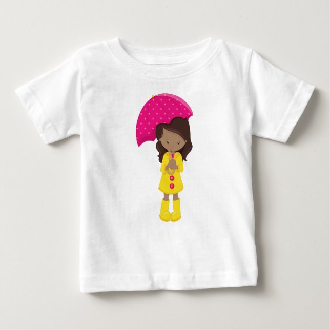 Camiseta Menina Afro-Americana, Menina De Impermeável, Guar (Frente)