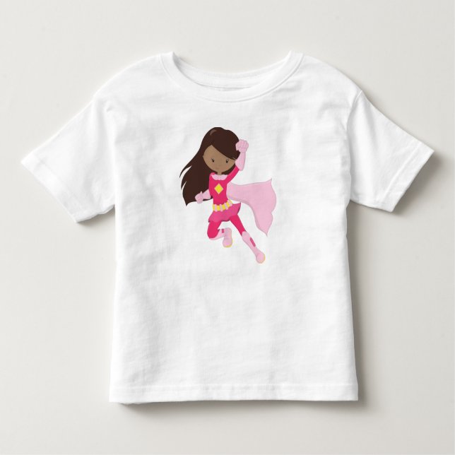 Camiseta Menina Afro-Americana, Menina Super-Herói, Cape Ve (Frente)