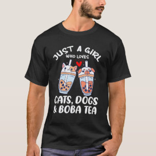 Camiseta Menina Ama Gatos Cachorros Boba Tea Chá de Bolha F