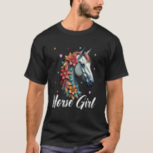 Camiseta Menina Amante de Cavalos Mulheres Floral Engraçado