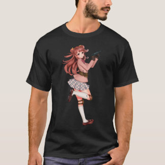 Camiseta Menina animada com design de arma legal