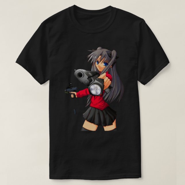 Camiseta Menina animada com design de arma legal (Frente do Design)