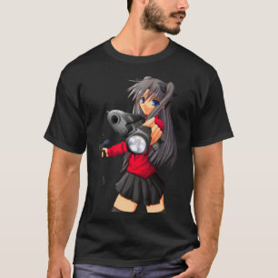 Camiseta Menina animada com design de arma legal