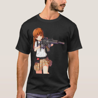 Camiseta Menina animada com design de arma legal