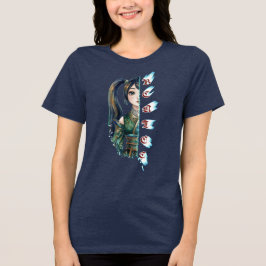 Camiseta Menina Anime Simpática Retrato Dividido Esmeralda