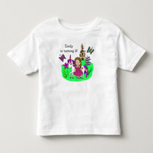 Camiseta Menina Aniversariante Princesa e Unicórnio Idade e