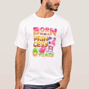 Camiseta Menina Aniversário de 6 Anos Gata Princesa Criança
