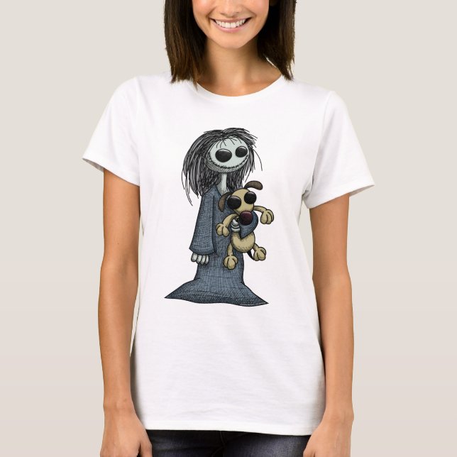 Camiseta Menina assustador com filhote de cachorro (Frente)
