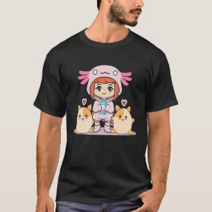 Camiseta Menina Axolotl com leite e hamster