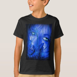 CAMISETA MENINA AZUL COM MEDO OCULTO COM CRÂNIO