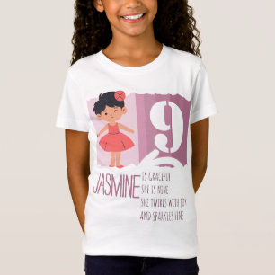 Camiseta Menina Bailarina Rosa Confiante Rima de 9 Anos