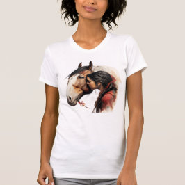 Camiseta Menina beijando índio de cavalos