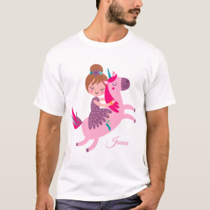Camiseta Menina Blondie Linda Viajando em Unicórnio