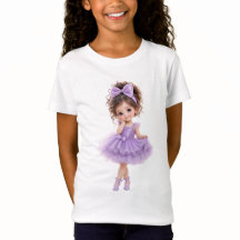 Camiseta Menina Boneca Fofa Vestido Roxo