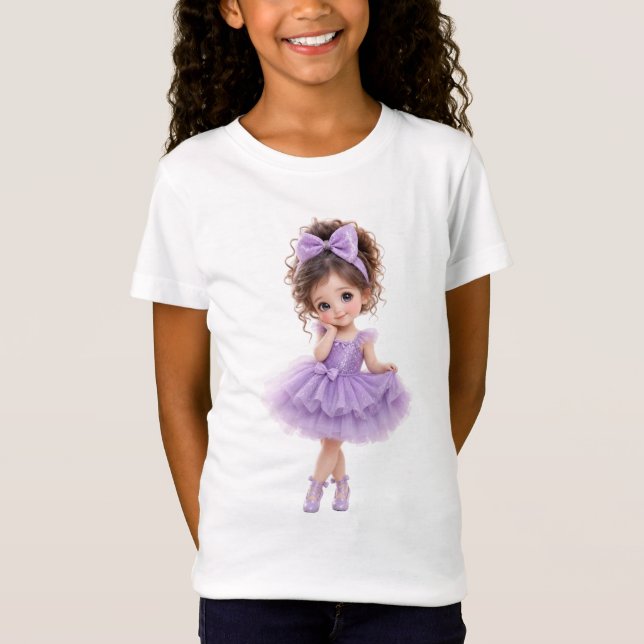 Camiseta Menina Boneca Fofa Vestido Roxo (Frente)