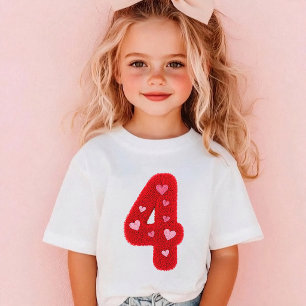 Camiseta Menina Bonita de 4 Anos de Idade Corações   Vermel