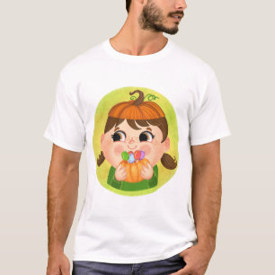 Camiseta Menina bonita numa fantasia de Dia das Bruxas