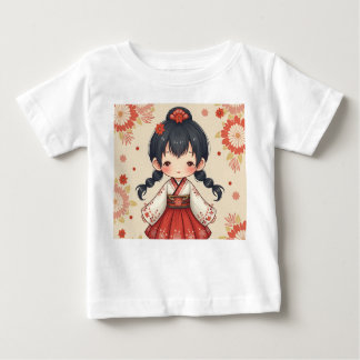 Camiseta Menina bonita vestindo roupas coreanas tradicionai